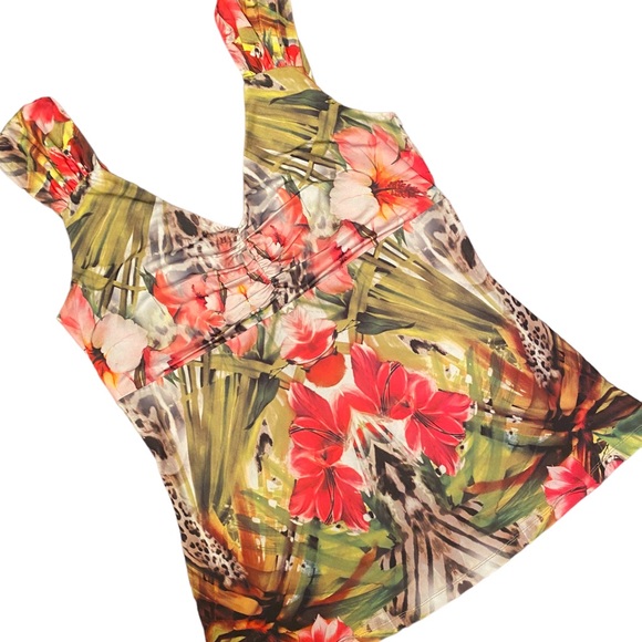 Boston Proper tropical floral animal print blouse size L EUC - Picture 2 of 4